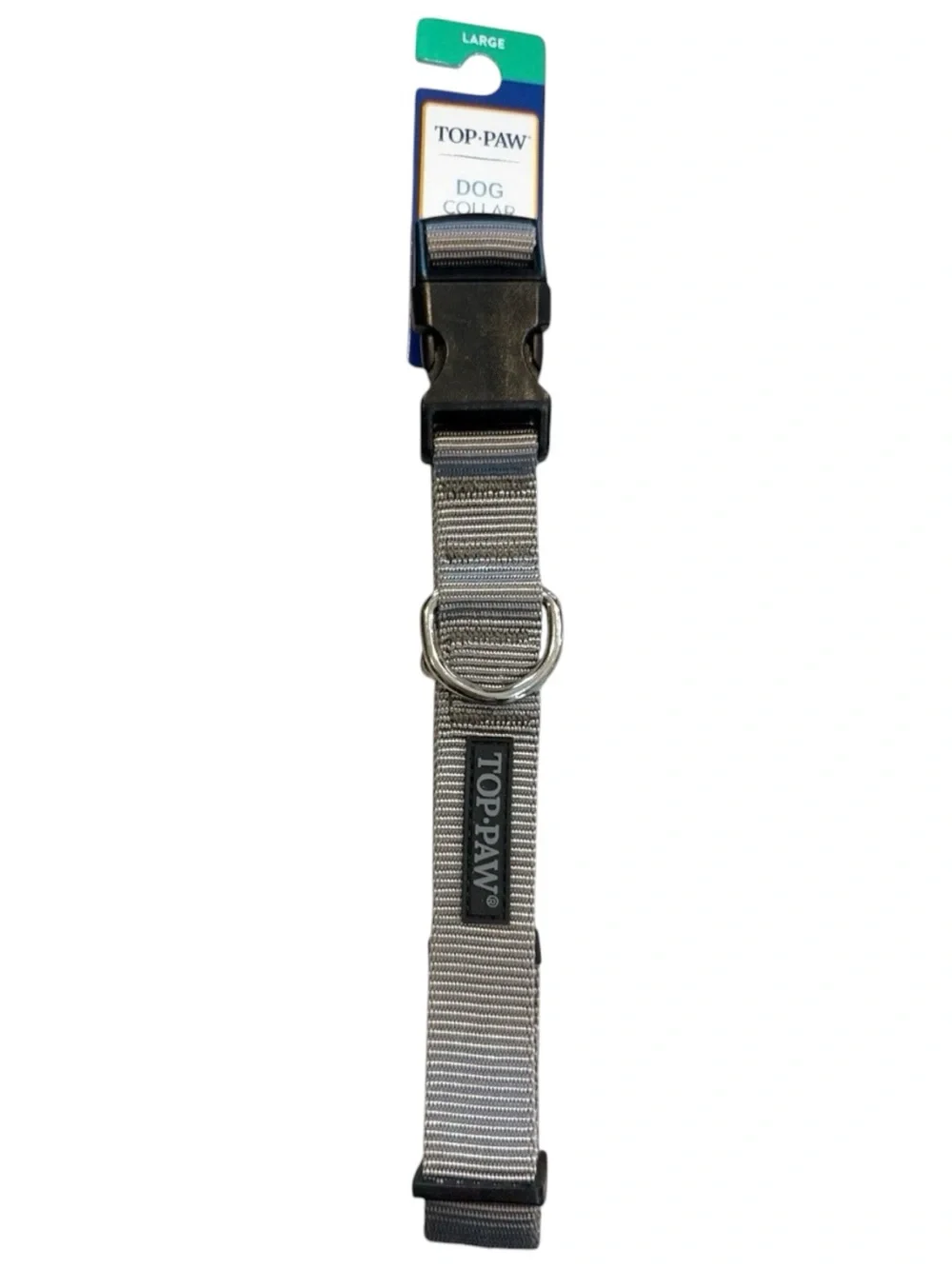 New Top Paw Large Gray Adjustable Nylon Dog Collar— Lock Buckle D-Ring For Leash